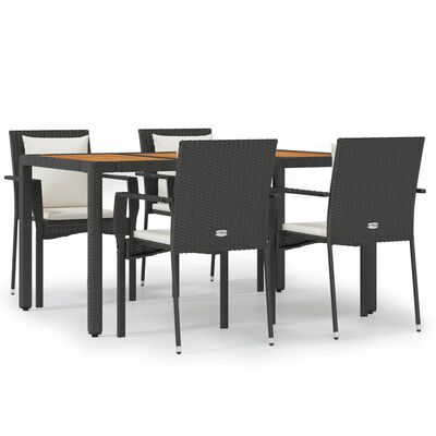 vidaXL 5 Piece Patio Dining Set with Cushions Black Poly Rattan