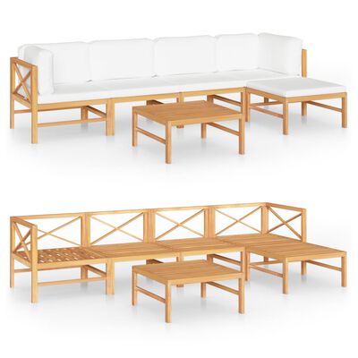 vidaXL 6 Piece Patio Lounge Set with Cream Cushions Solid Teak Wood