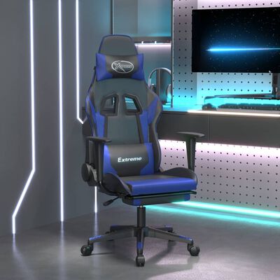 vidaXL Gaming Chair with Footrest Black and Blue Faux Leather