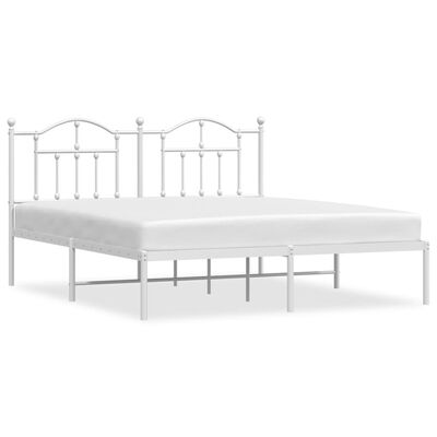 vidaXL Metal Bed Frame without Mattress with Headboard White 72"x83.9"