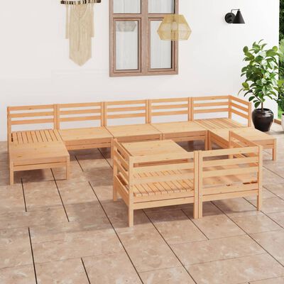 vidaXL 10 Piece Patio Lounge Set Solid Pinewood