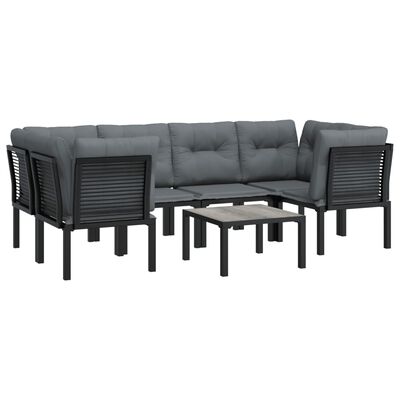 vidaXL 7 Piece Patio Lounge Set Black and Gray Poly Rattan