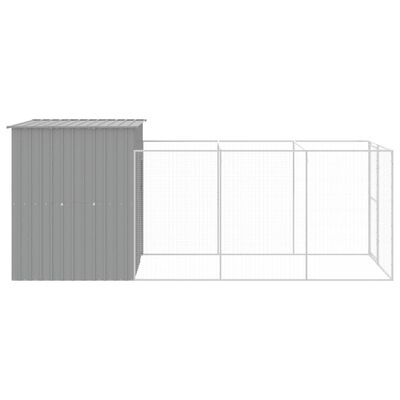 vidaXL Dog House with Run Light Gray 65"x179.1"x71.3" Galvanized Steel