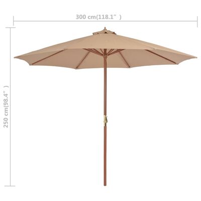 vidaXL Garden Parasol with Wooden Pole 118.1" Taupe