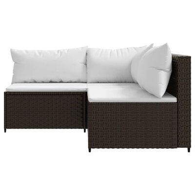 vidaXL 3 Piece Patio Lounge Set with Cushions Brown Poly Rattan