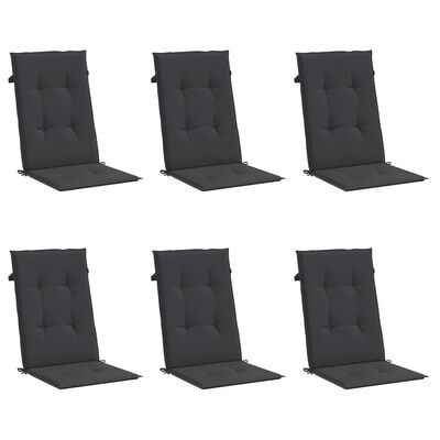 vidaXL Garden Highback Chair Cushions 6 pcs Black 47.2"x19.7"x1.2" Fabric