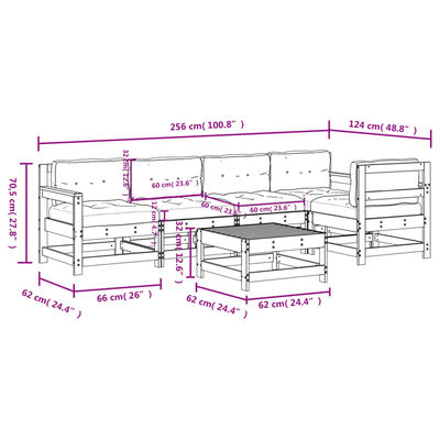 vidaXL 6 Piece Patio Lounge Set with Cushions White Solid Wood