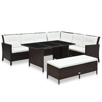 vidaXL 3 Piece Patio Lounge Set with Cushions Poly Rattan Brown