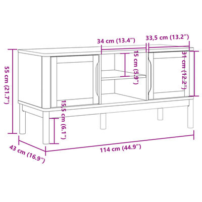 vidaXL TV Stand FLORO White 44.9"x16.9"x21.7" Solid Wood Pine