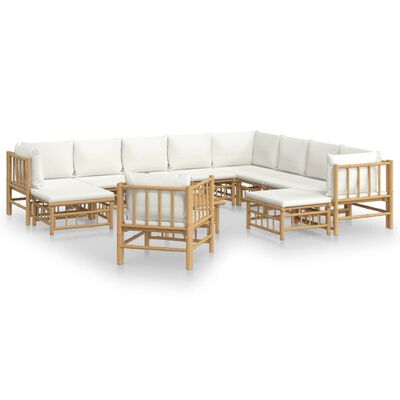 vidaXL 12 Piece Patio Lounge Set with Cream White Cushions Bamboo