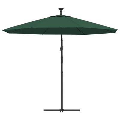 vidaXL Hanging Parasol with LED Lighting 118.1" Green Metal Pole