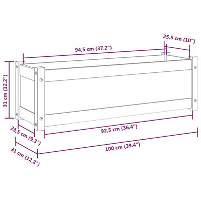 vidaXL Garden Planters 2 pcs 39.4"x12.2"x12.2" Solid Wood Pine