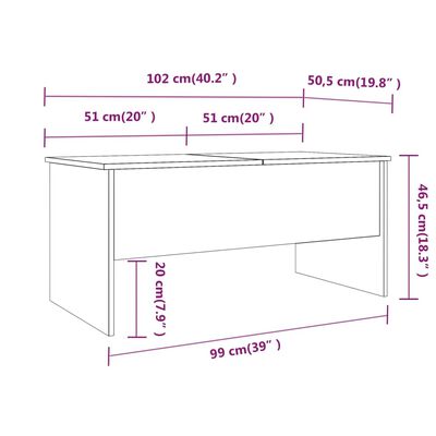 vidaXL Coffee Table White 40.2"x19.9"x18.3" Engineered Wood