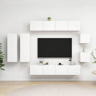 vidaXL 8 Piece TV Stand Set White Engineered Wood