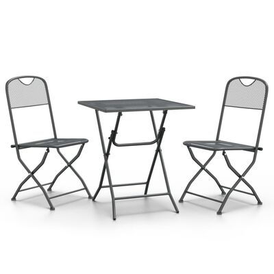 vidaXL 3 Piece Patio Dining Set Expanded Metal Mesh Anthracite