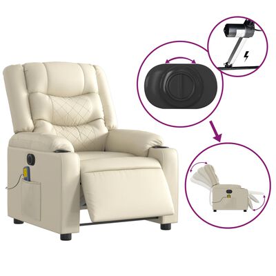 vidaXL Electric Massage Recliner Chair Cream Faux Leather