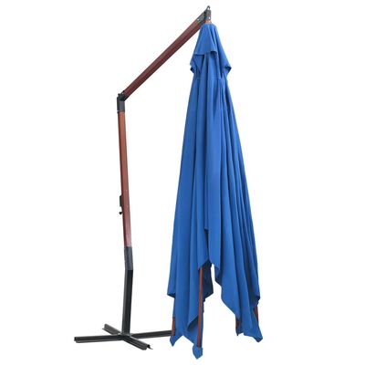 vidaXL Hanging Garden Parasol with Wooden Pole 157.5"x118.1" Blue