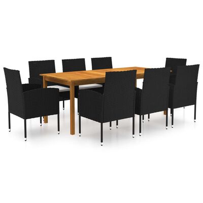 vidaXL 9 Piece Patio Dining Set Black