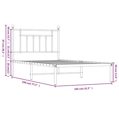 vidaXL Metal Bed Frame without Mattress with Headboard Black 39.4"x74.8"