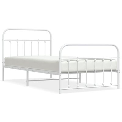 vidaXL Metal Bed Frame without Mattress with Footboard White 39.4"x78.7"