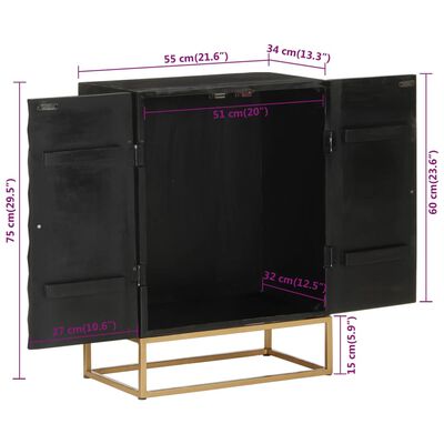 vidaXL Sideboard Black 21.7"x13.4"x29.5" Solid Wood Mango and Iron