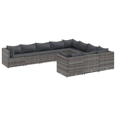 vidaXL 10 Piece Patio Sofa Set with Cushions Gray Poly Rattan