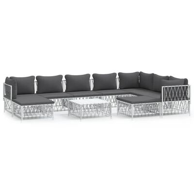 vidaXL 10 Piece Patio Lounge Set with Cushions White Steel