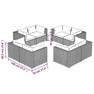 vidaXL 8 Piece Patio Lounge Set with Cushions Poly Rattan Gray