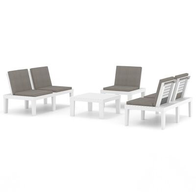 vidaXL 4 Piece Patio Lounge Set with Cushions Plastic White