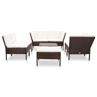 vidaXL 8 Piece Patio Lounge Set with Cushions Poly Rattan Brown