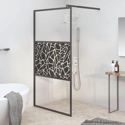 vidaXL Walk-in Shower Wall 45.3"x76.8" ESG Glass with Stone Design Black