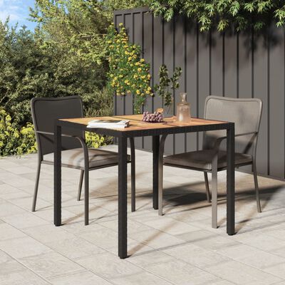 vidaXL Patio Table 35.4"x35.4"x29.5" Poly Rattan and Acacia Wood Black