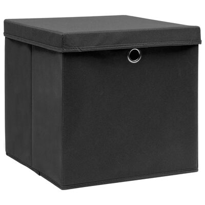 vidaXL Storage Boxes with Covers 4 pcs 11"x11"x11" Black