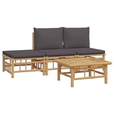 vidaXL 4 Piece Patio Lounge Set with Dark Gray Cushions Bamboo