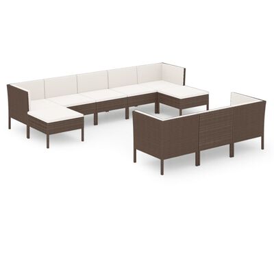 vidaXL 10 Piece Patio Lounge Set with Cushions Poly Rattan Brown