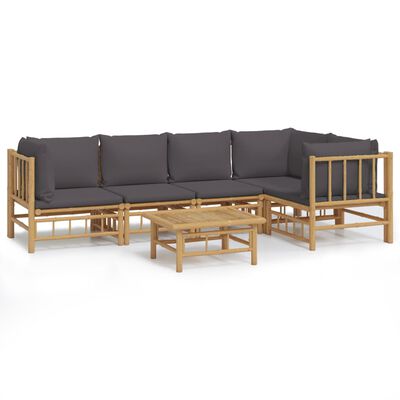 vidaXL 6 Piece Patio Lounge Set with Dark Gray Cushions Bamboo