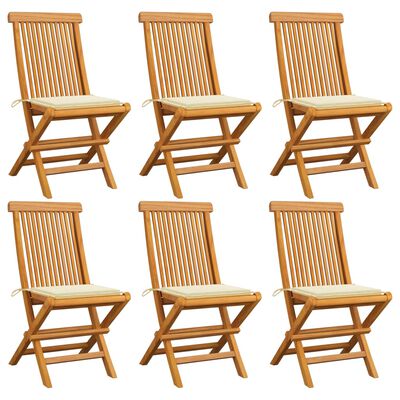 vidaXL Patio Chairs with Cream Cushions 6 pcs Solid Teak Wood