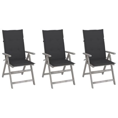 vidaXL Patio Reclining Chairs 3 pcs with Cushions Solid Acacia Wood