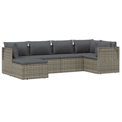 vidaXL 6 Piece Patio Lounge Set with Cushions Gray Poly Rattan