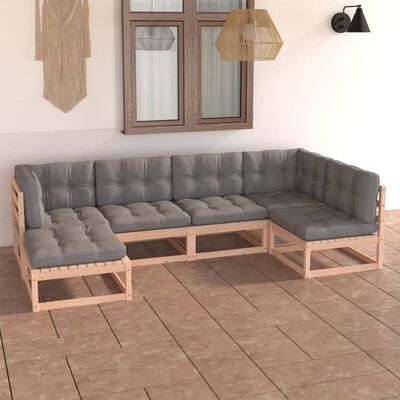 vidaXL 6 Piece Patio Lounge Set with Cushions Solid Wood Pine