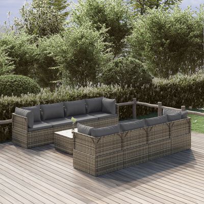 vidaXL 9 Piece Patio Lounge Set with Cushions Gray Poly Rattan