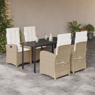 vidaXL 5 Piece Patio Dining Set with Cushions Beige Poly Rattan