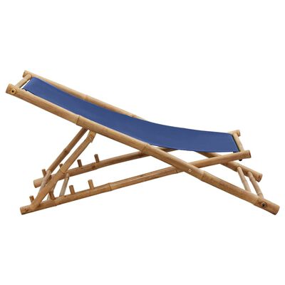 vidaXL Deck Chair Bamboo and Canvas Navy Blue