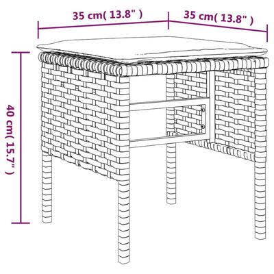 vidaXL Patio Footstools with Cushions 4 pcs Black Poly Rattan