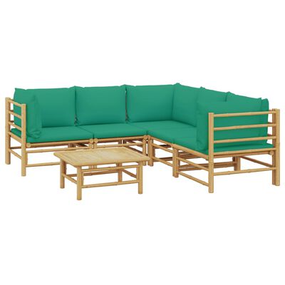 vidaXL 6 Piece Patio Lounge Set with Green Cushions Bamboo