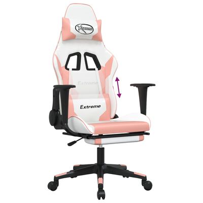 vidaXL Gaming Chair with Footrest White and Pink Faux Leather