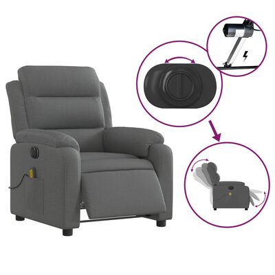 vidaXL Electric Massage Recliner Chair Dark Gray Fabric