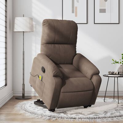 vidaXL Stand up Massage Recliner Chair Brown Microfiber Fabric