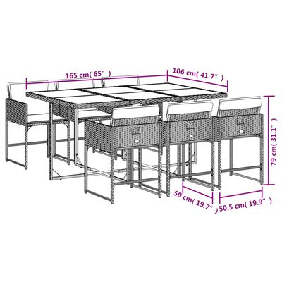 vidaXL 7 Piece Patio Dining Set with Cushions Black Poly Rattan