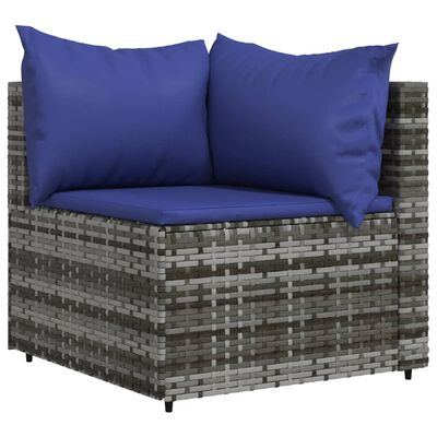 vidaXL Patio Corner Sofa with Cushions Gray Poly Rattan